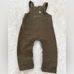 Kids Olive Knit Overalls with Front Pocket - Unbranded